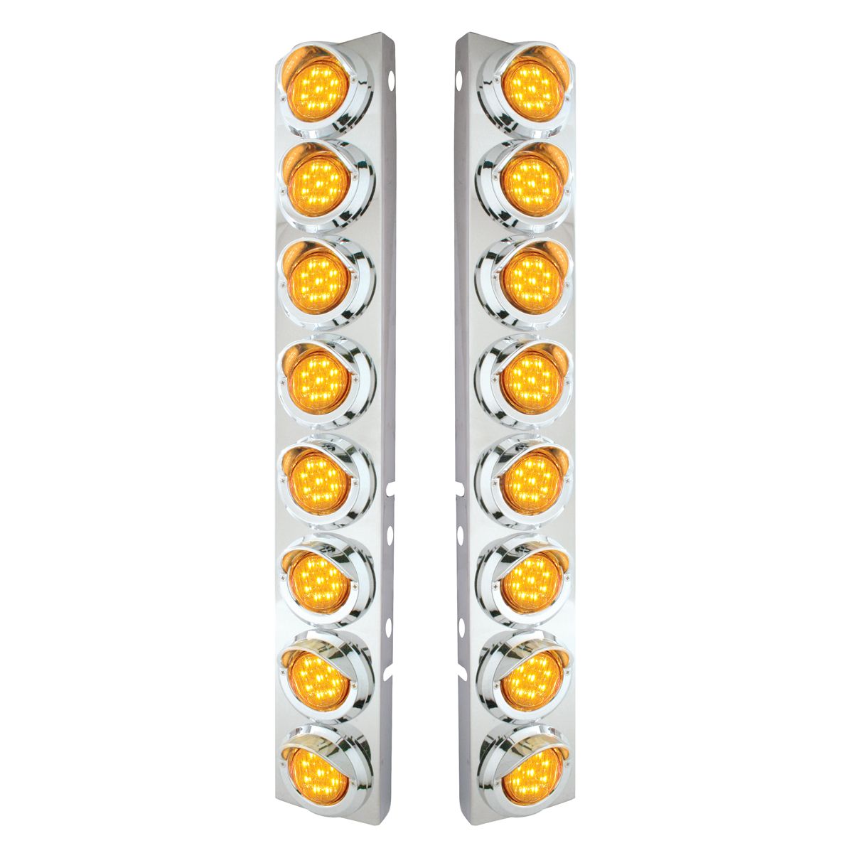 SS Front Air Cleaner Bracket With 16X 9 LED 2" Lights & Visors For Peterbilt-Amber LED & Lens