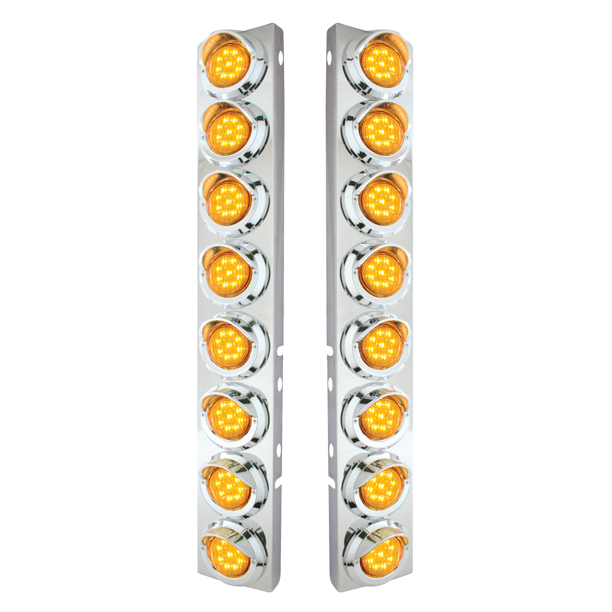 SS Front Air Cleaner Bracket With 16X 9 LED 2" Lights & Visors For Peterbilt-Amber LED & Lens - Thumbnail 4