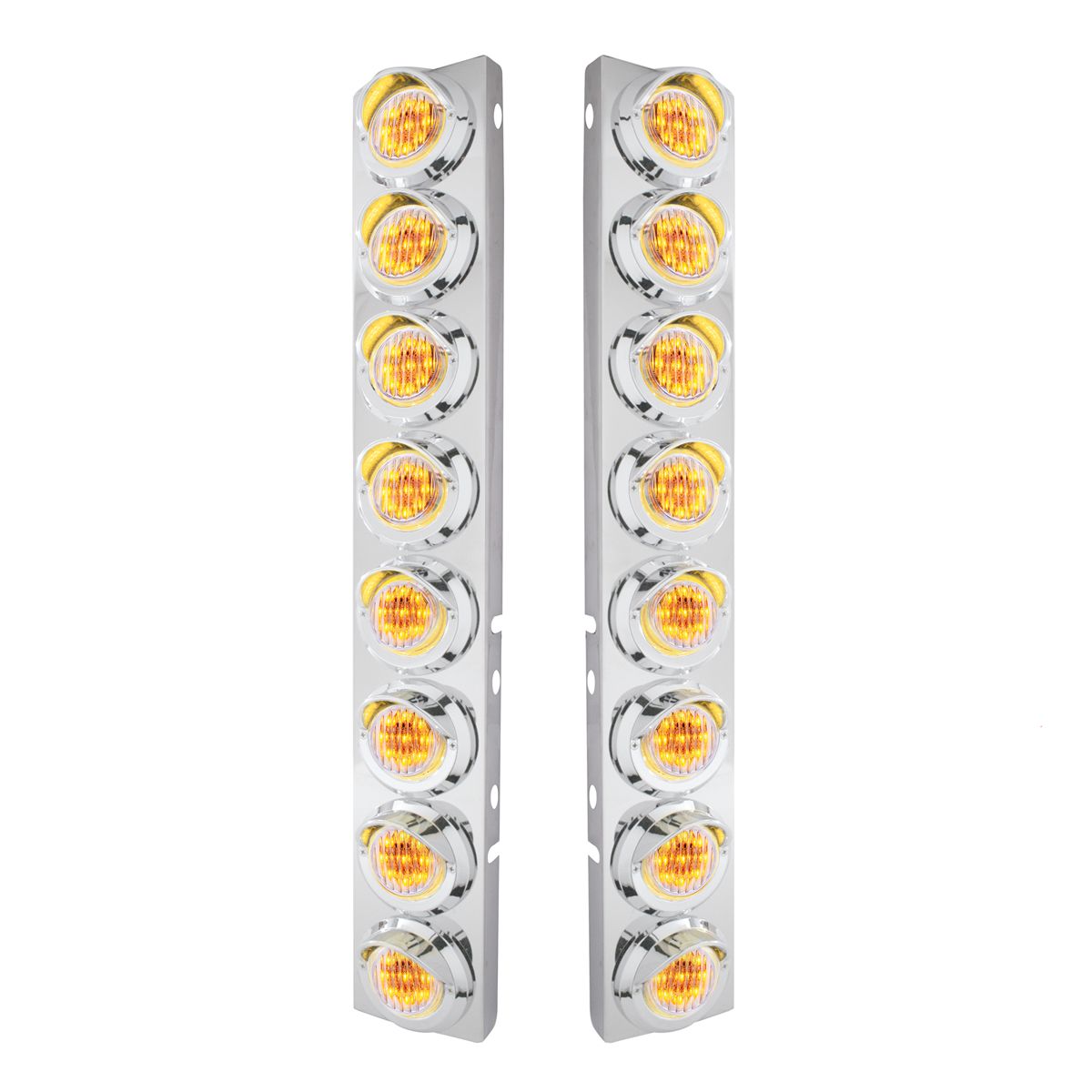 SS Front Air Cleaner Bracket With 16X 9 LED 2" Lights & Visors For Peterbilt-Amber LED/Clear Lens