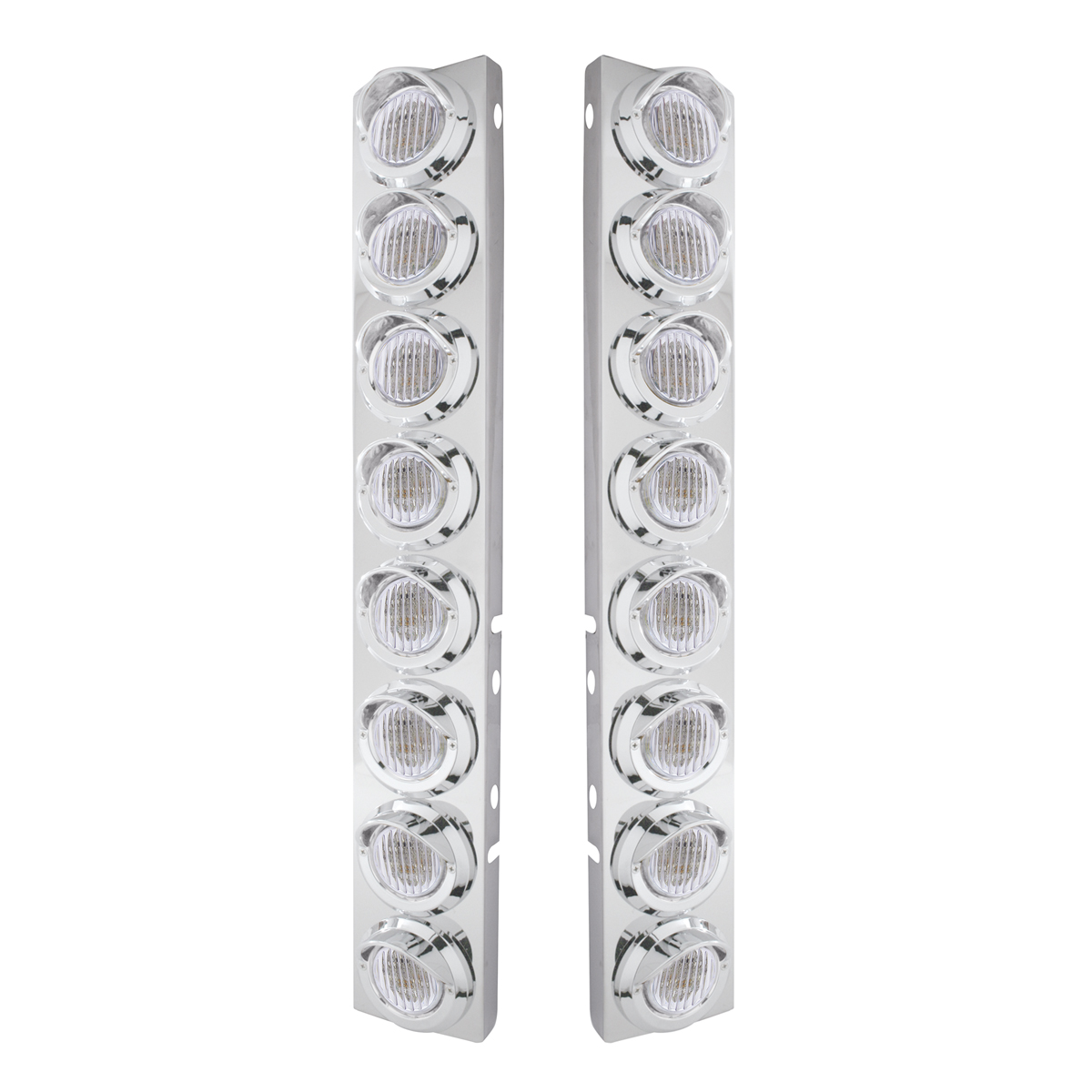 SS Front Air Cleaner Bracket With 16X 9 LED 2" Lights & Visors For Peterbilt-Amber LED/Clear Lens - Thumbnail 2