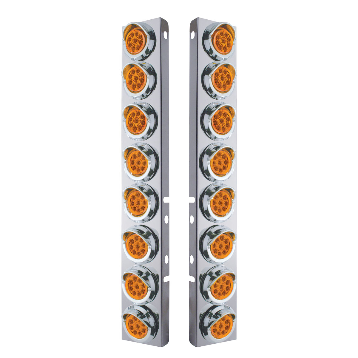 SS Front Air Cleaner Bracket With 16X 9 LED 2" Reflector Lights & Visors For Peterbilt -Amber LED & Lens - Thumbnail 2