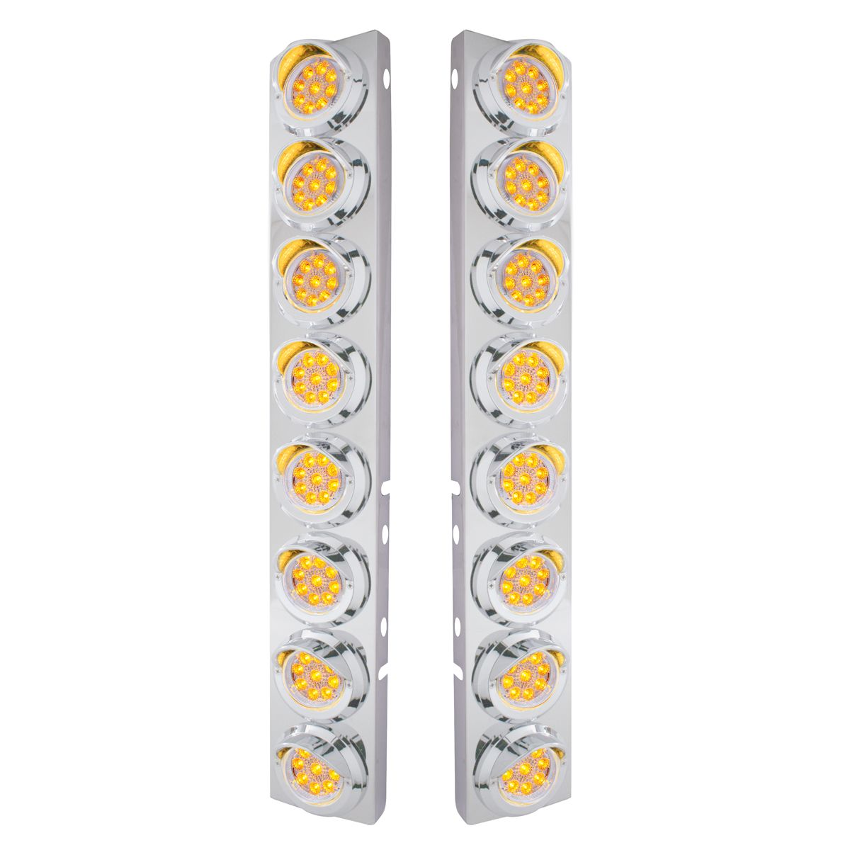 SS Front Air Cleaner Bracket With 16X 9 LED 2" Reflector Lights & Visors For Peterbilt-Amber LED/Clear Lens