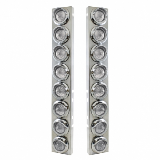 SS Front Air Cleaner Bracket With 16X 9 LED 2" Beehive Lights & Visors For Peterbilt-Amber LED/Clear Lens