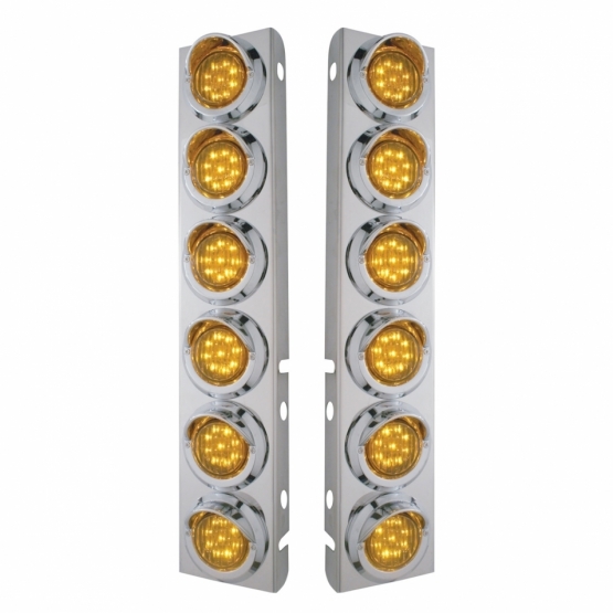 SS Front Air Cleaner Bracket With 12X 9 LED 2" Lights & Visors For Peterbilt-Amber LED & Lens