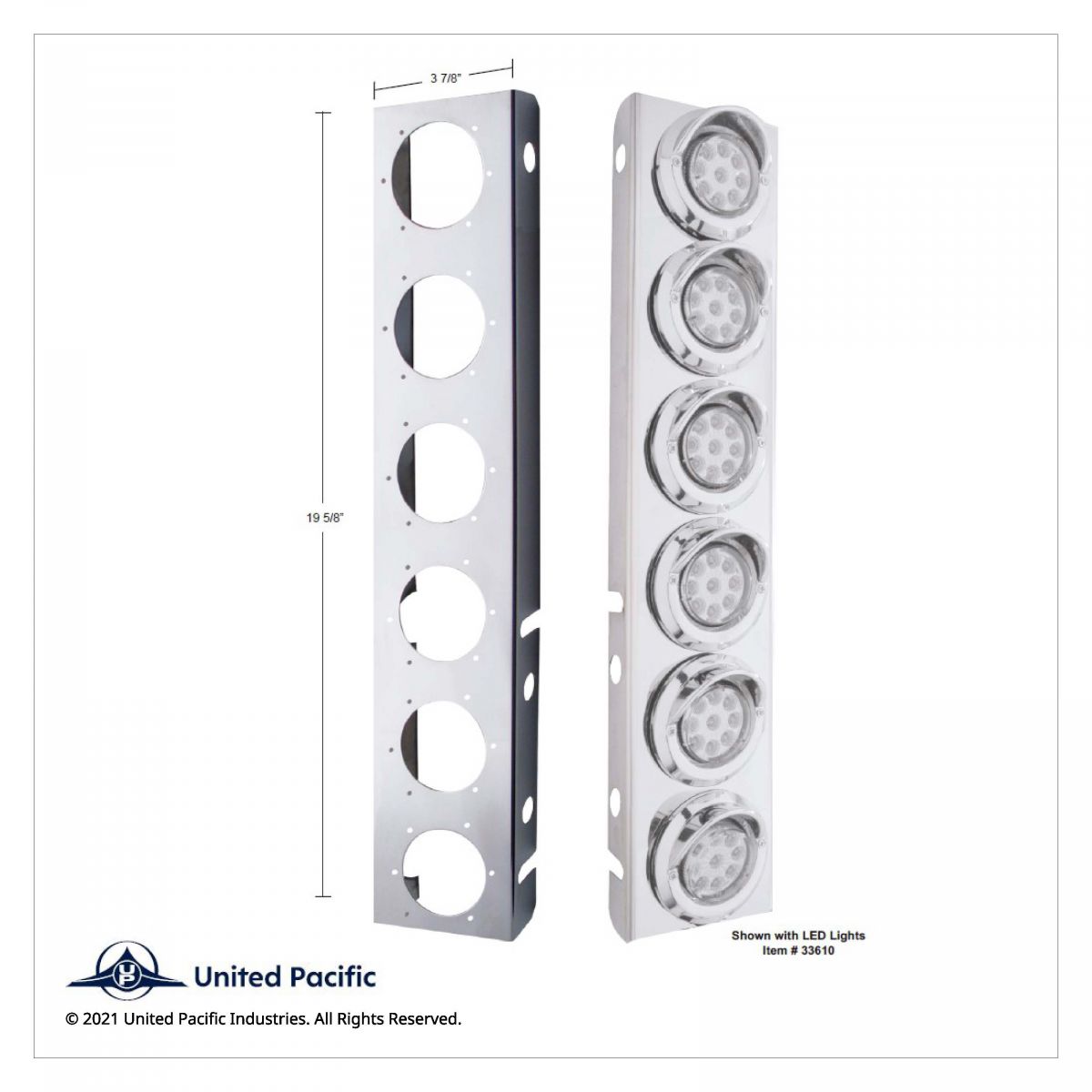 SS Front Air Cleaner Bracket With 12X 9 LED 2" Reflector Lights & Visors For Peterbilt-Amber LED & Lens - Thumbnail 3