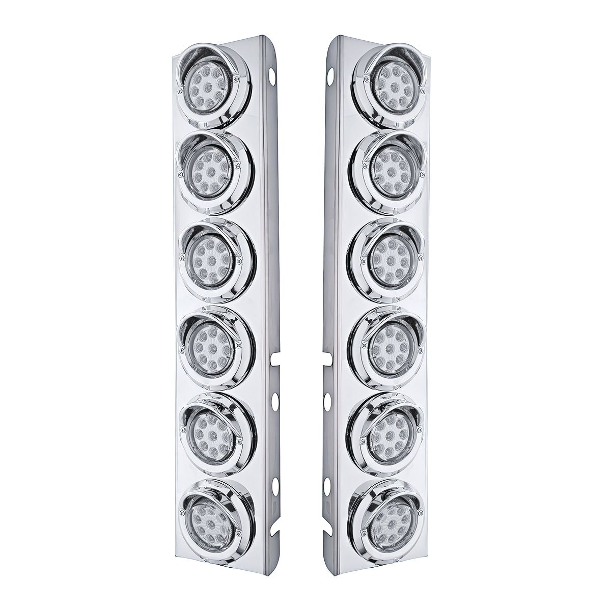 SS Front Air Cleaner Bracket With 12X 9 LED 2" Reflector Lights & Visors For Peterbilt-Amber LED/Clear Lens