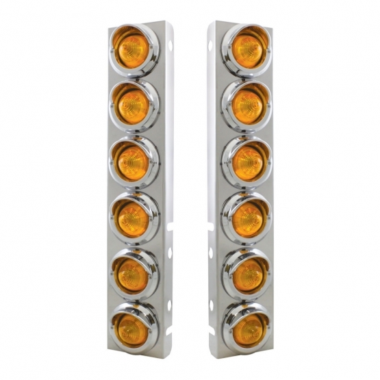 SS Front Air Cleaner Bracket With 12X 9 LED 2" Beehive Lights & Visors For Peterbilt-Amber LED & Lens