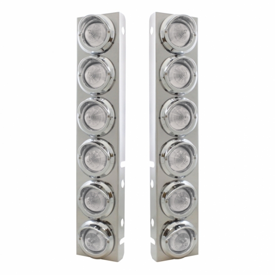 SS Front Air Cleaner Bracket With 12X 9 LED 2" Beehive Lights & Visors For Peterbilt-Amber LED/Clear Lens