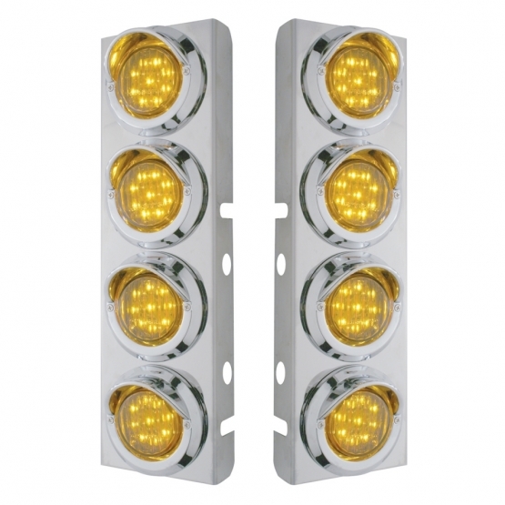 SS Front Air Cleaner Bracket With 8X 9 LED 2" Lights & Visors For Peterbilt-Amber LED & Lens