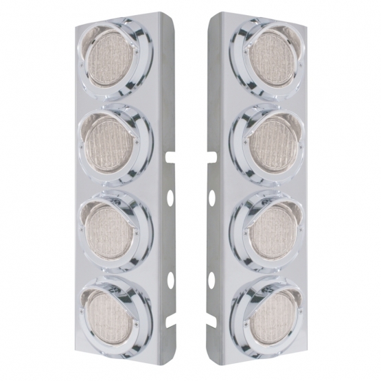 SS Front Air Cleaner Bracket With 8X 9 LED 2" Lights & Visors For Peterbilt-Amber LED/Clear Lens