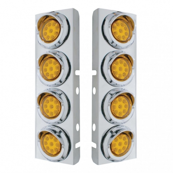 SS Front Air Cleaner Bracket With 8X 9 LED 2" Reflector Lights & Visors For Peterbilt -Amber LED & Lens