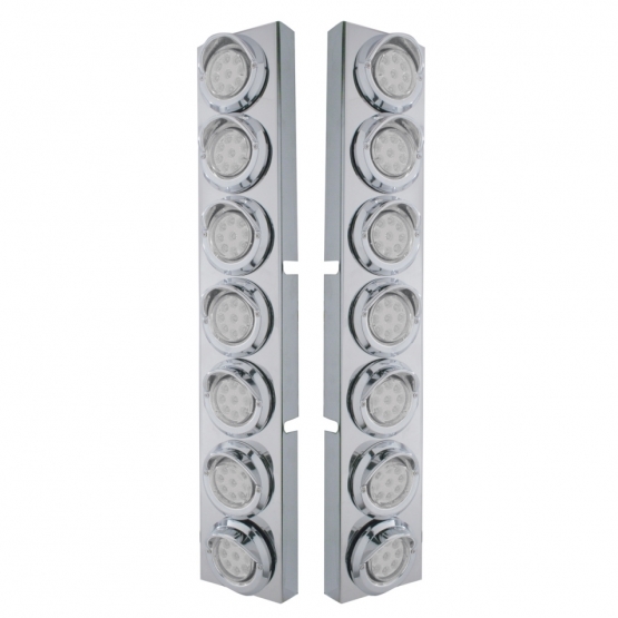 SS Front Air Cleaner Bracket With 14X 9 Amber LED 2" Reflector Lights & Visors For KW Trucks-Clear Lens