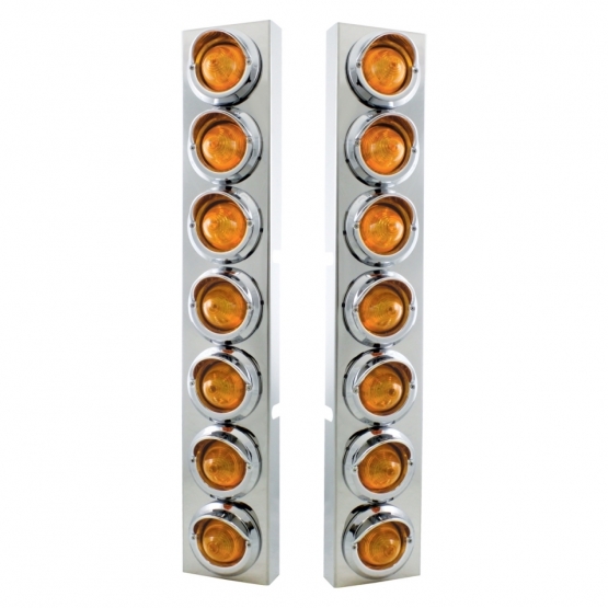 SS Front Air Cleaner Brkt With 14X 9 Amber LED 2" Beehive Lights & Visors For KW Trucks -Amber Lens