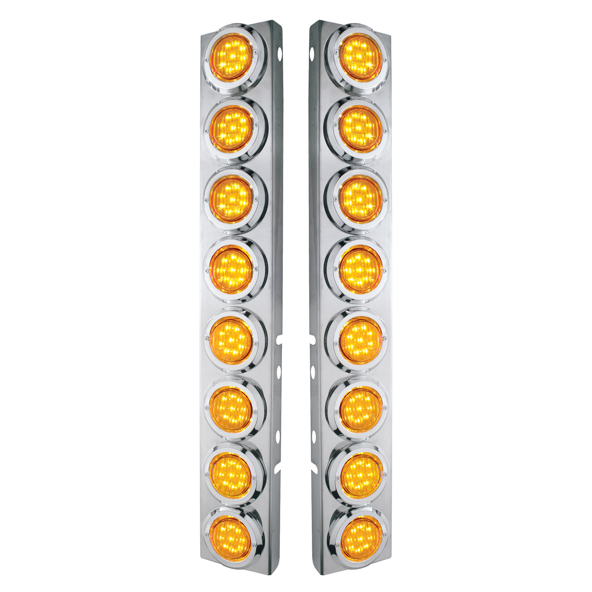 SS Front Air Cleaner Bracket With 16X 9 LED 2" Lights & Bezels For Peterbilt-Amber LED & Lens - Thumbnail 4