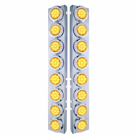 SS Front Air Cleaner Bracket With 16X 9 LED 2" Reflector Lights & Bezels For Peterbilt-Amber LED & Lens