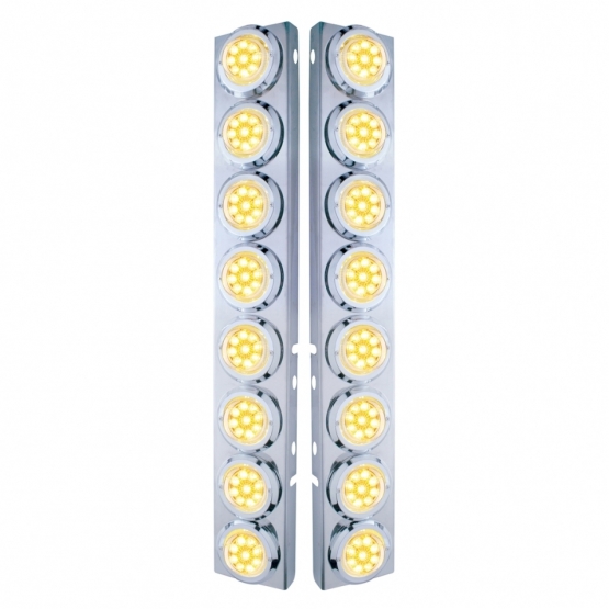 SS Front Air Cleaner Bracket With 16X 9 LED 2" Reflector Lights & Bezels For Peterbilt-Amber LED/Clear Lens