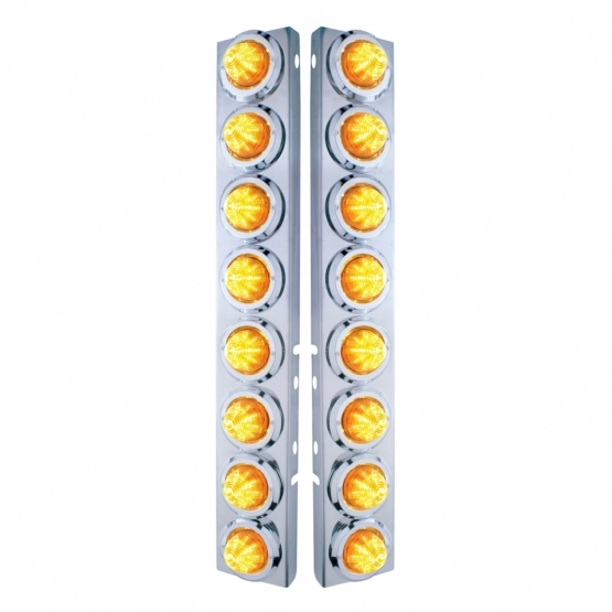 SS Front Air Cleaner Bracket With 16X 9 LED 2" Beehive Lights & Bezels For Peterbilt-Amber LED & Lens