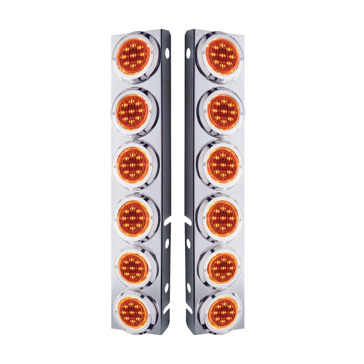 SS Front Air Cleaner Bracket With 12X 9 LED 2" Lights & Bezels For Peterbilt-Amber LED & Lens