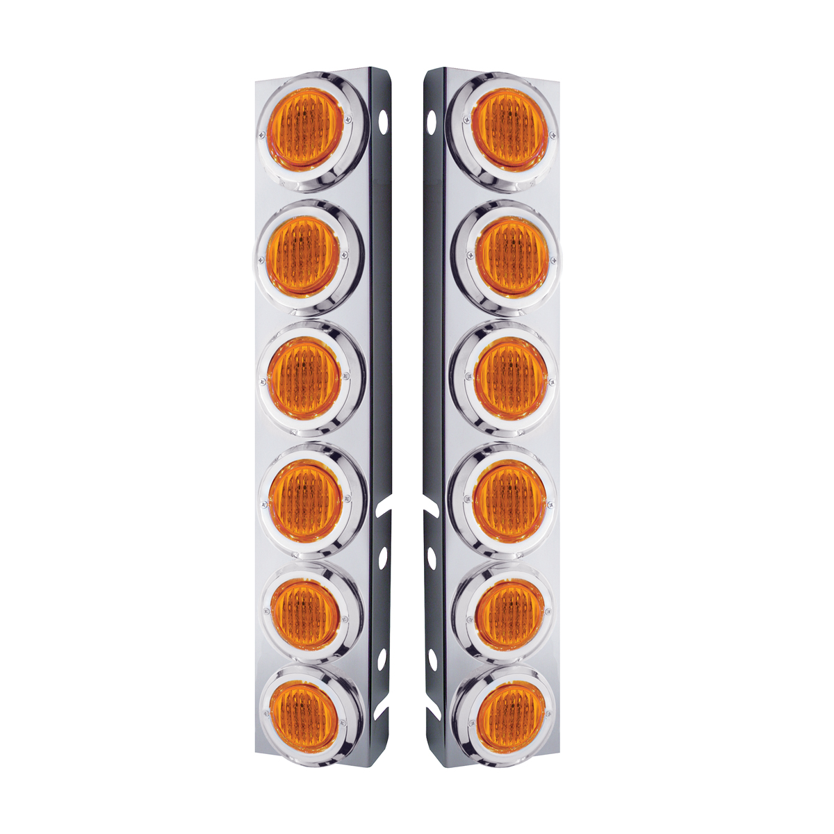 SS Front Air Cleaner Bracket With 12X 9 LED 2" Lights & Bezels For Peterbilt-Amber LED & Lens - Thumbnail 2