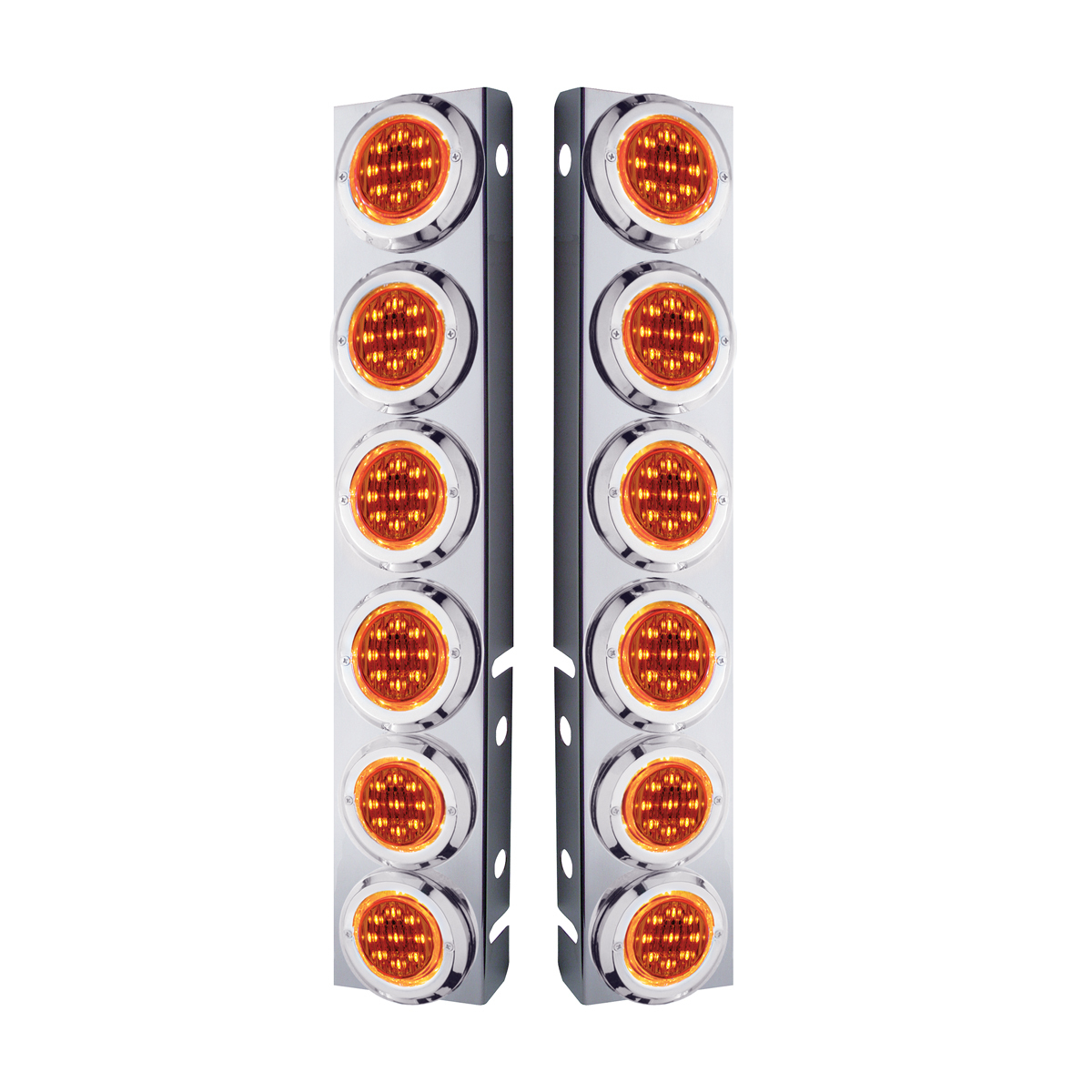 SS Front Air Cleaner Bracket With 12X 9 LED 2" Lights & Bezels For Peterbilt-Amber LED & Lens - Thumbnail 4