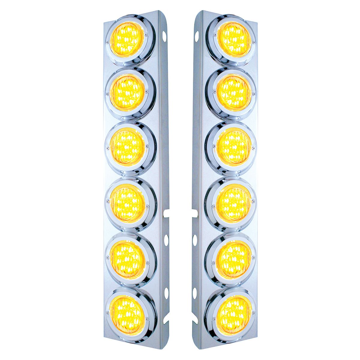 SS Front Air Cleaner Bracket With 12X 9 LED 2" Lights & Bezels For Peterbilt-Amber LED/Clear Lens