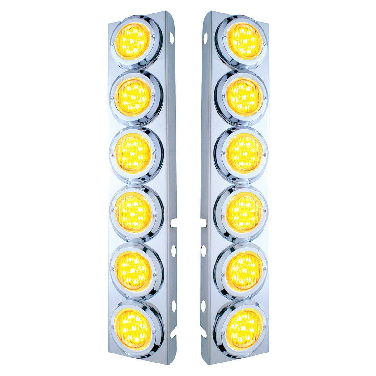 SS Front Air Cleaner Bracket With 12X 9 LED 2" Lights & Bezels For Peterbilt-Amber LED/Clear Lens - Thumbnail 3