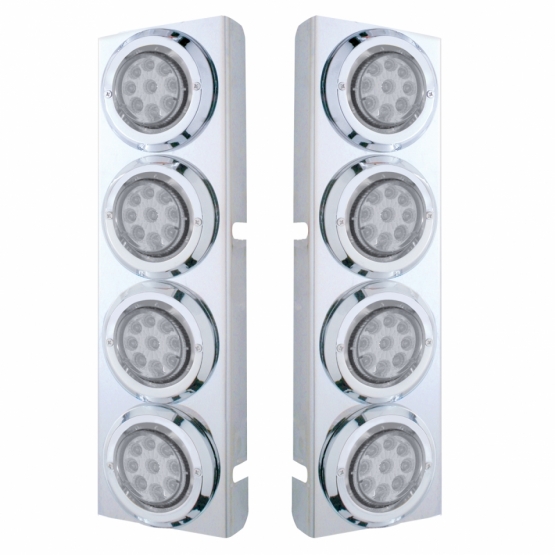 SS Front Air Cleaner Bracket With 8X 9 LED 2" Reflector Lights & Bezels For Peterbilt -Amber LED/Clear Lens