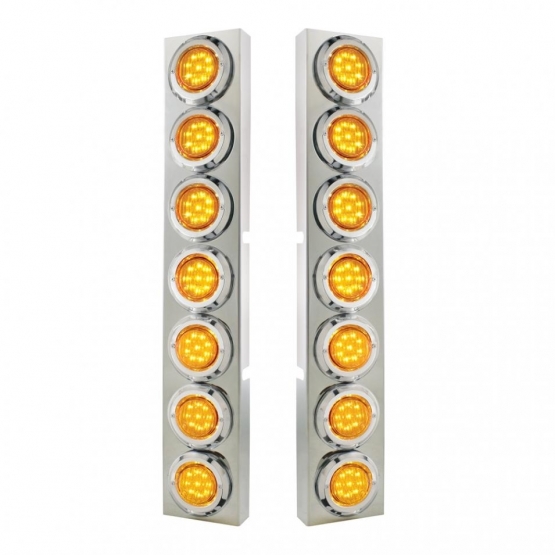 SS Front Air Cleaner Bracket With 14X 9 LED 2" Lights & Bezel For KW Trucks -Amber LED & Lens