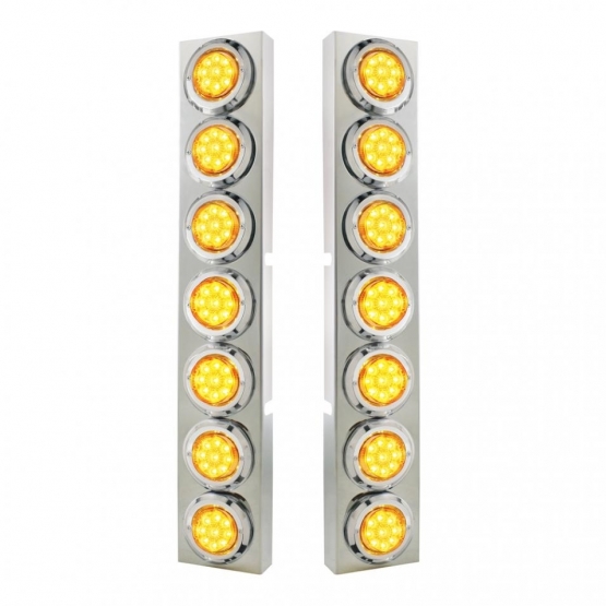 SS Front Air Cleaner Bracket With 14X 9 Amber LED 2" Reflector Lights & Bezel For KW Trucks -Amber Lens