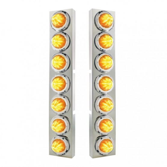 SS Front Air Cleaner Bracket With 14X 9 Amber LED 2" Beehive Lights & Bezels For KW Trucks -Amber Lens