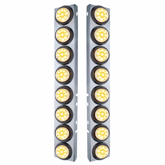 SS Front Air Cleaner Bracket With 16X 9 LED 2" Reflector Lights For Peterbilt-Amber LED/Clear Lens