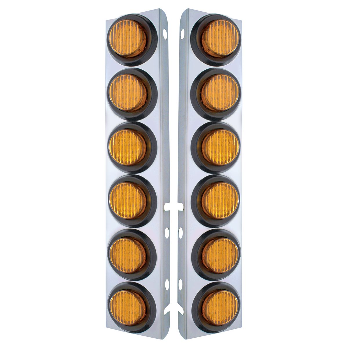 SS Front Air Cleaner Bracket With 12X 9 LED 2" Lights For Peterbilt-Amber LED & Lens