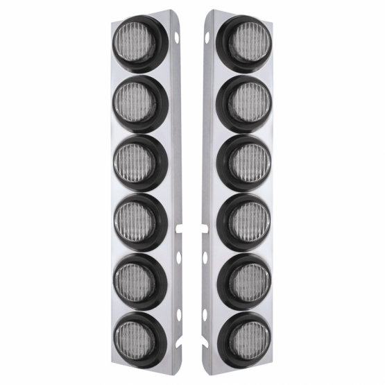 SS Front Air Cleaner Bracket With 12X 9 LED 2" Lights For Peterbilt-Amber LED/Clear Lens