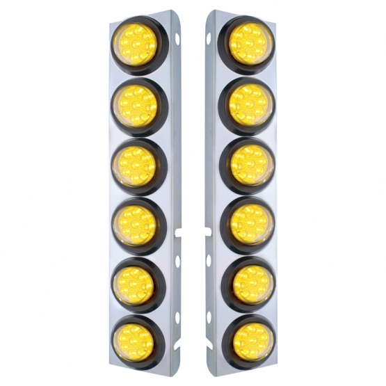 SS Front Air Cleaner Bracket With 12X 9 LED 2" Reflector Lights For Peterbilt-Amber LED & Lens