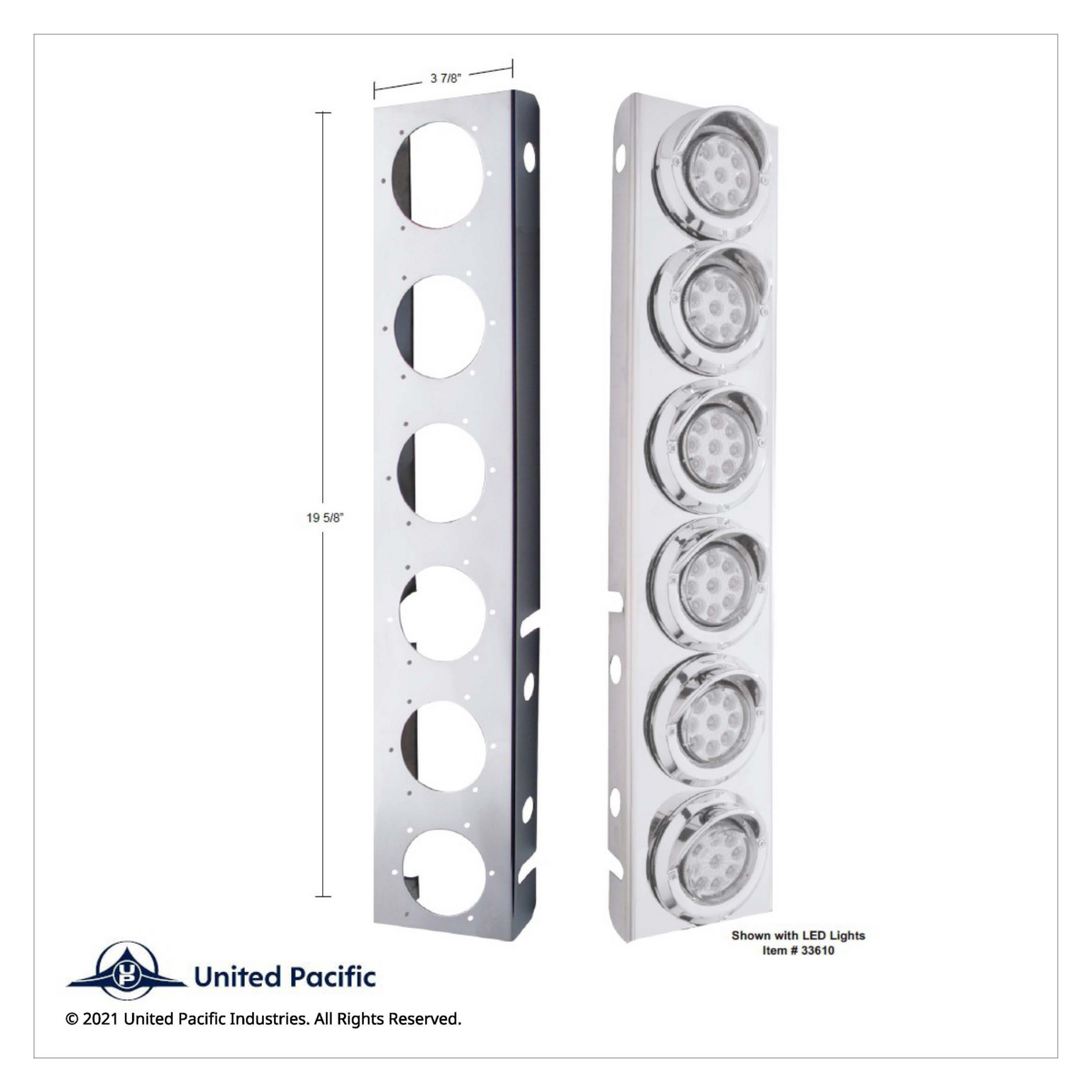 SS Front Air Cleaner Bracket With 12X 9 LED 2" Reflector Lights For Peterbilt-Amber LED & Lens - Thumbnail 2