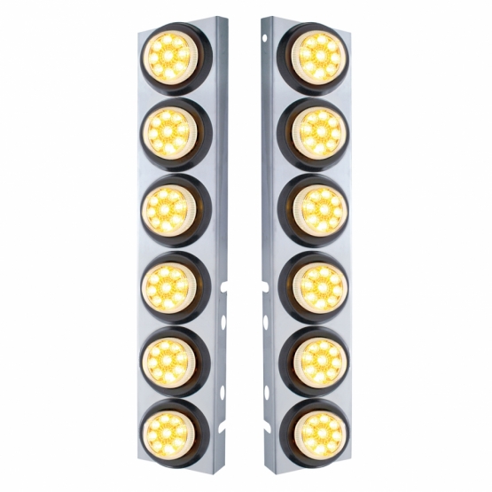 SS Front Air Cleaner Bracket With 12X 9 LED 2" Reflector Lights For Peterbilt-Amber LED/Clear Lens