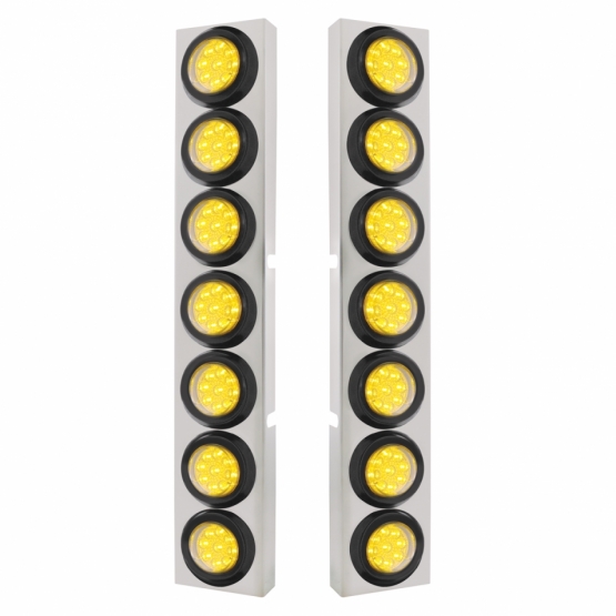 SS Front Air Cleaner Bracket With 14X 9 Amber LED 2" Reflector Lights For KW Trucks -Clear Lens