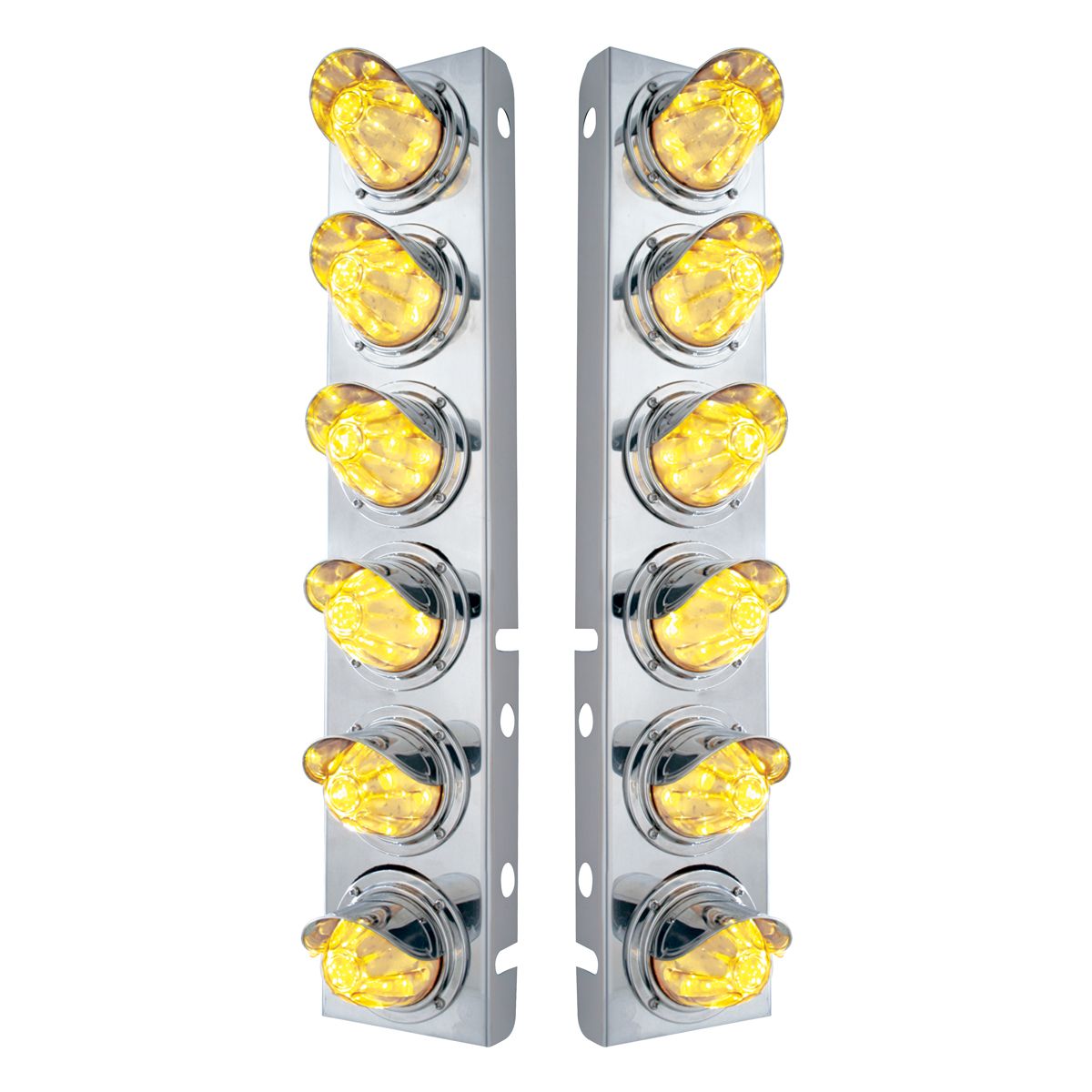 SS Front Air Cleaner Bracket With 12X 11 LED Watermelon Lights & Visors For Peterbilt-Amber LED/Clear Lens