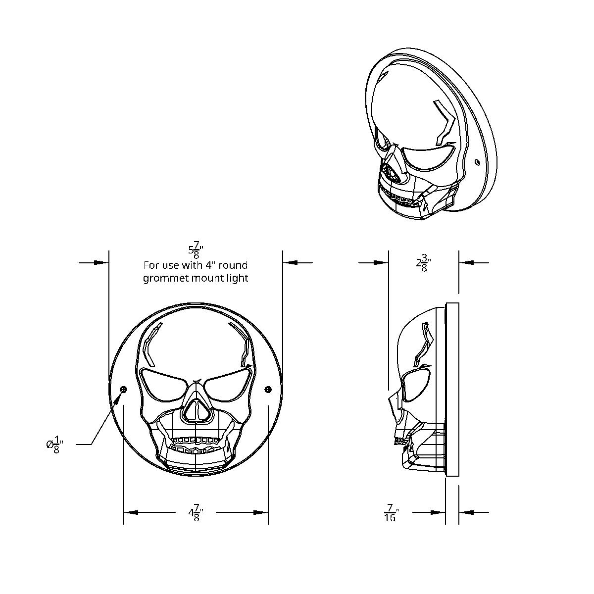 Chrome Plastic Skull Light Cover For 4” Round Grommet Mount Light - Thumbnail 2