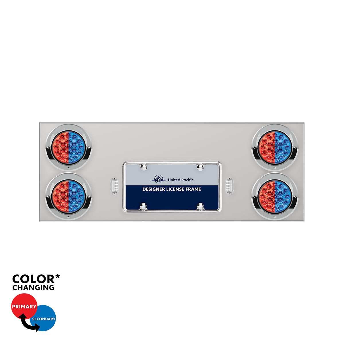 33-3/4" SS Rear Center Panel With 4X 19 LED 4" Double Fury Lights & Visors-Red & Blue LED - Thumbnail 7