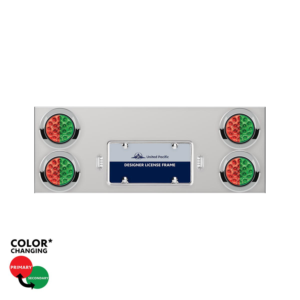 33-3/4" SS Rear Center Panel With 4X 19 LED 4" Double Fury Lights & Visors-Red & Green LED - Thumbnail 7