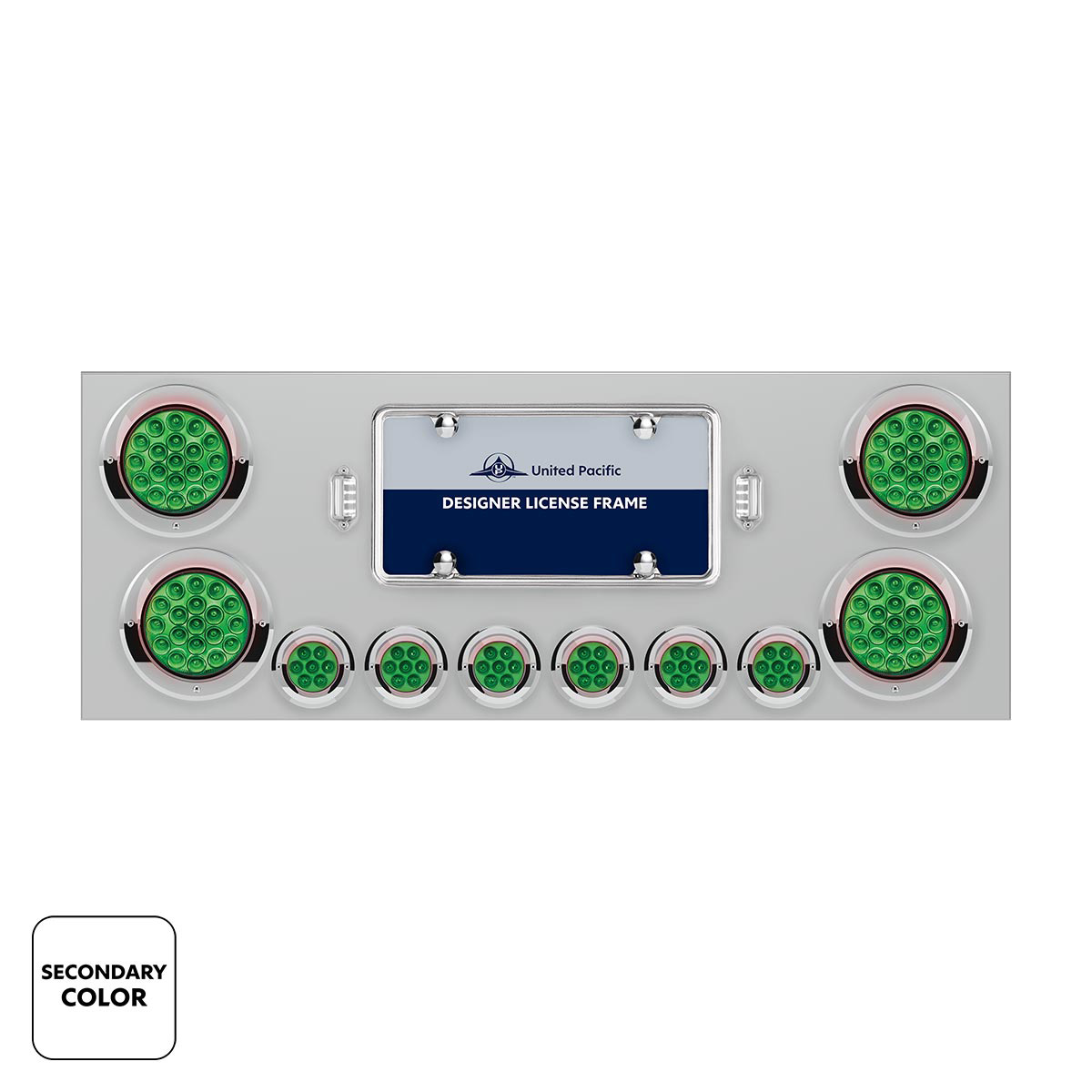 SS Rear Center Panel With 4X 19 LED 4" & 6X 7 LED 2" Double Fury Lights & Visors-Red & Green LED - Thumbnail 3