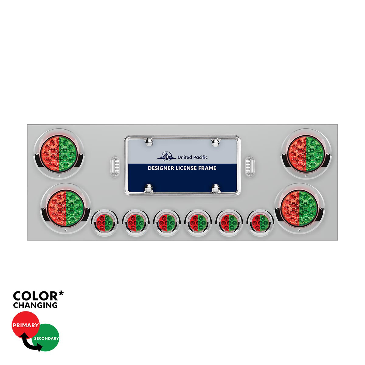 SS Rear Center Panel With 4X 19 LED 4" & 6X 7 LED 2" Double Fury Lights & Visors-Red & Green LED - Thumbnail 7