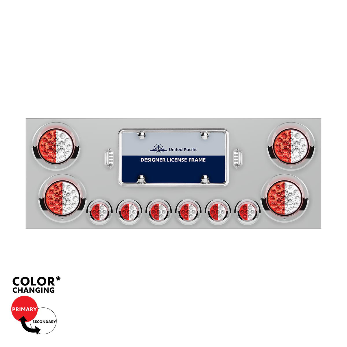 SS Rear Center Panel With 4X 19 LED 4" & 6X 7 LED 2" Double Fury Lights & Visors-Red & White LED - Thumbnail 7