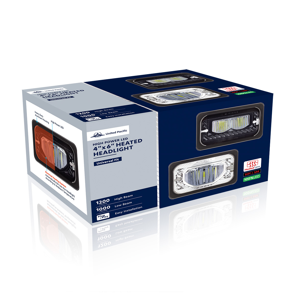 ULTRALIT - Heated 4" X 6" LED Headlight With Glass Lens & Aluminum Housing - Low Beam - Chrome - Thumbnail 6