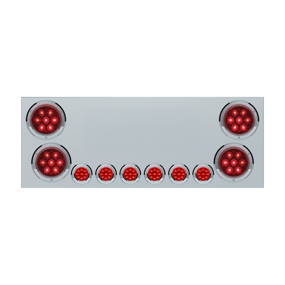 SS Rear Center Panel With 4X Red LED 4" Light & 6X Red LED 2" Light & Bezel -Red Lens (No LP Holes)-CS