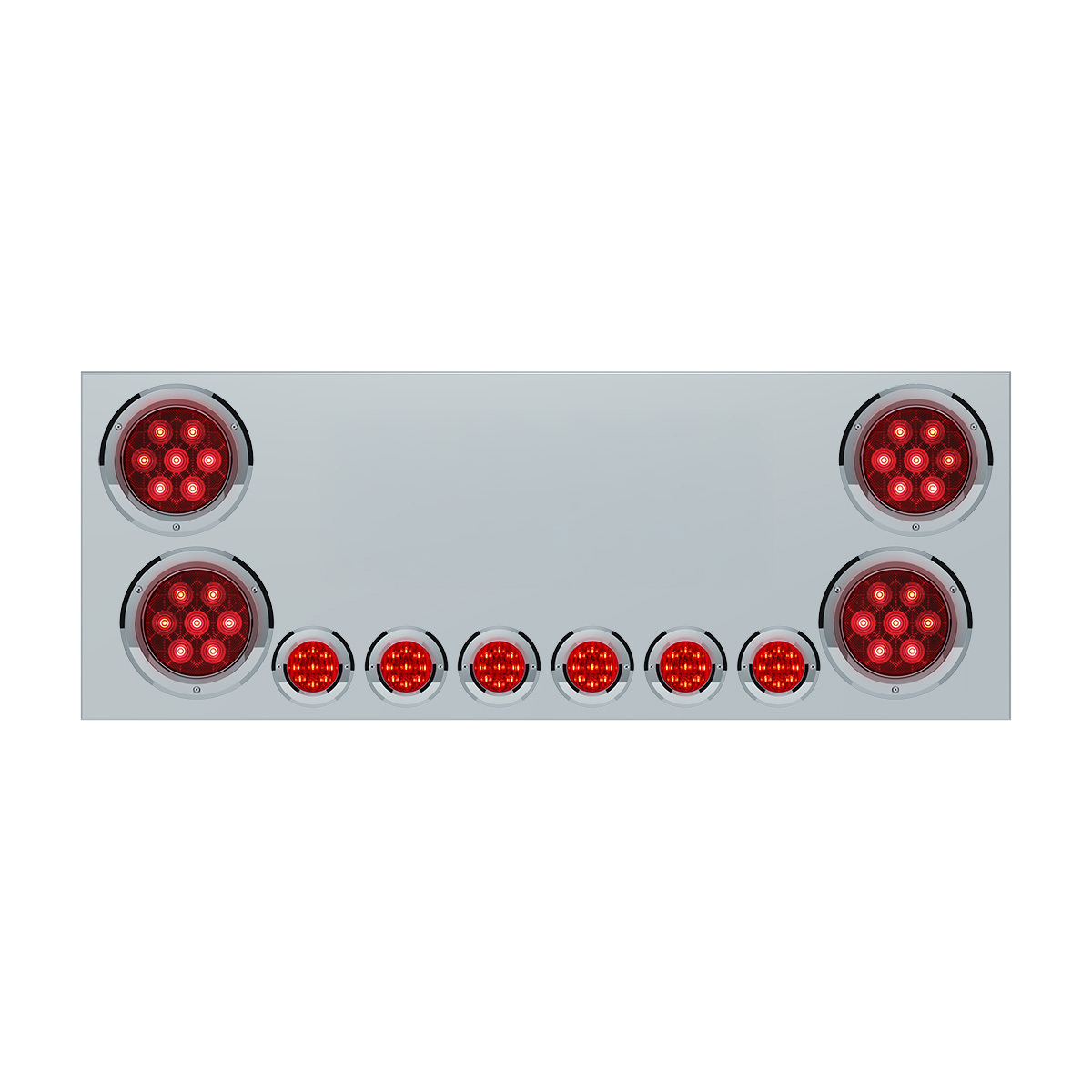 SS Rear Center Panel With 4X Red LED 4" Light & 6X Red LED 2" Light & Bezel -Red Lens (No LP Holes)-CS - Thumbnail 7