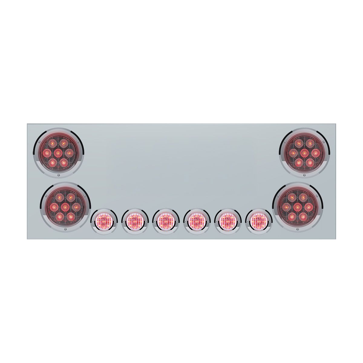 SS Rear Center Panel With 4X Red LED 4" Light & 6X Red LED 2" Light & Bezel (No LP Holes)-Clear Lens -CS