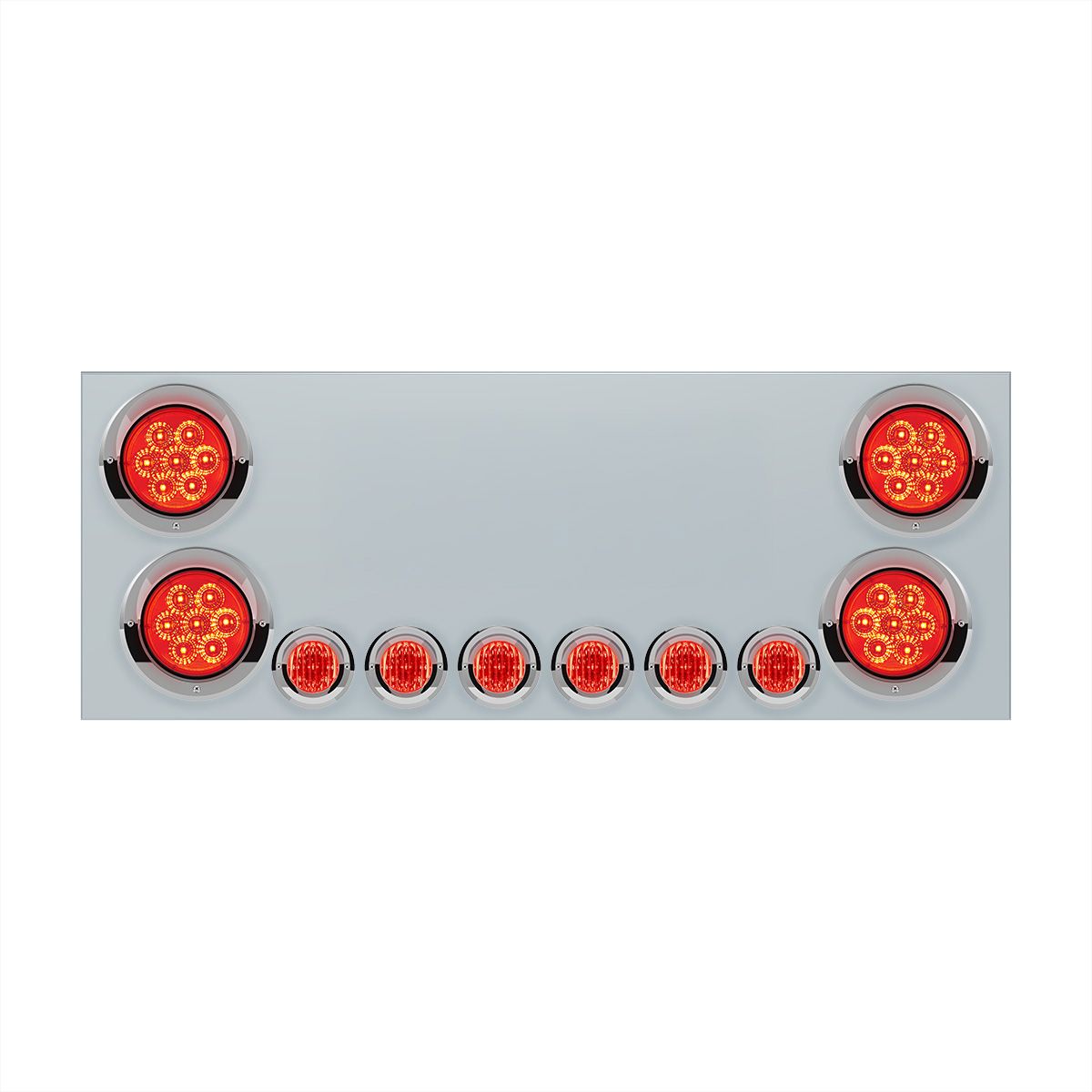 SS Rear CP With 4X 7 LED 4" Reflector Lights & 6X 9 LED 2" Lights & Visors (No LP Holes)-Red LED & Lens