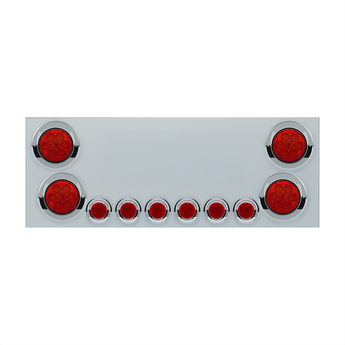 SS Rear CP With 4X 7 LED 4" Reflector Lights & 6X 9 LED 2" Lights & Visors (No LP Holes)-Red LED & Lens - Thumbnail 2